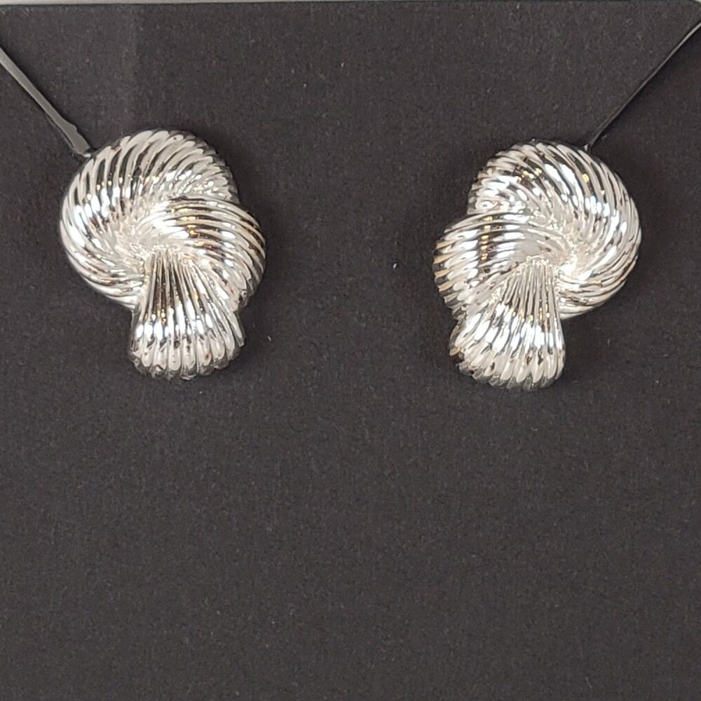 Vintage Silver Tone Knot Earrings Screw Back Clip on Adjustable Clip Retro